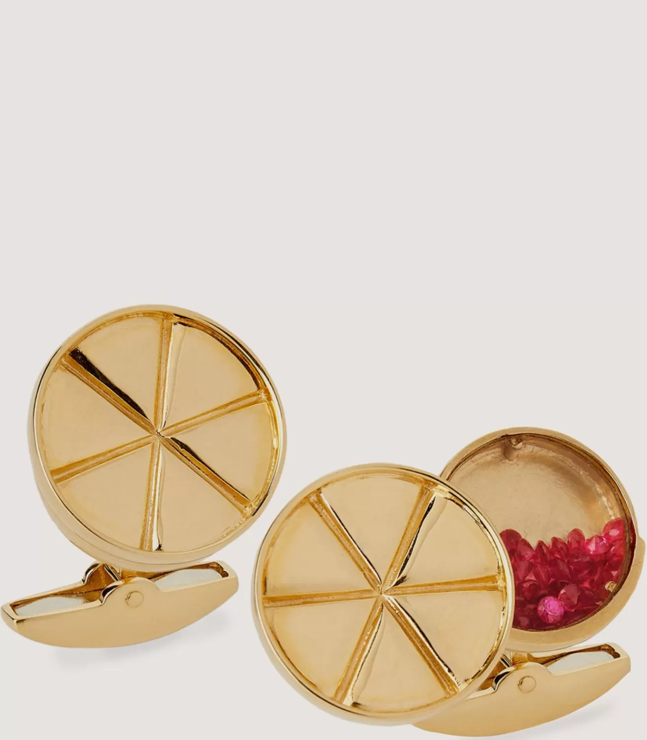 Gold Opening Crimp Cufflinks With Ruby Shot In Gold*Purdey New