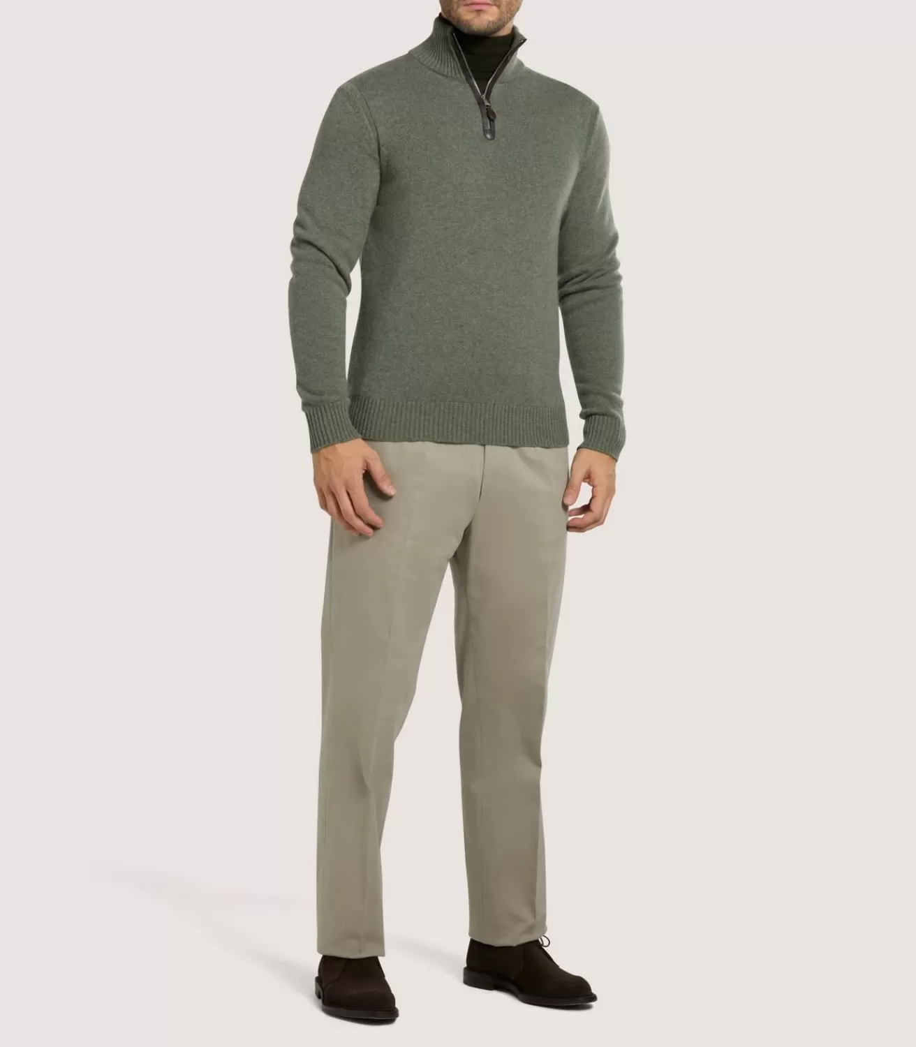 Men'S Brushed Cotton Twill Flat Front Trousers In Khaki*Purdey Clearance