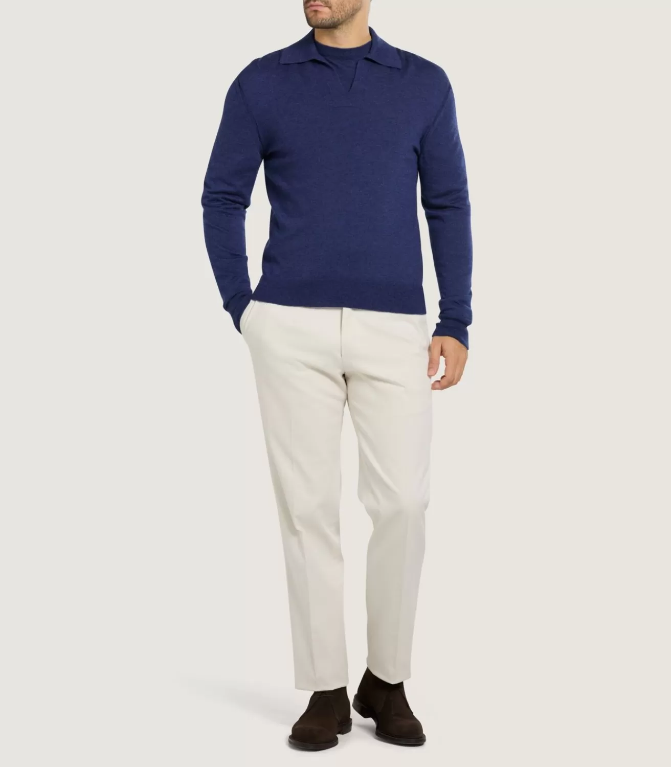 Men'S Cashmere Duke Polo In Canvas Blue*Purdey Fashion