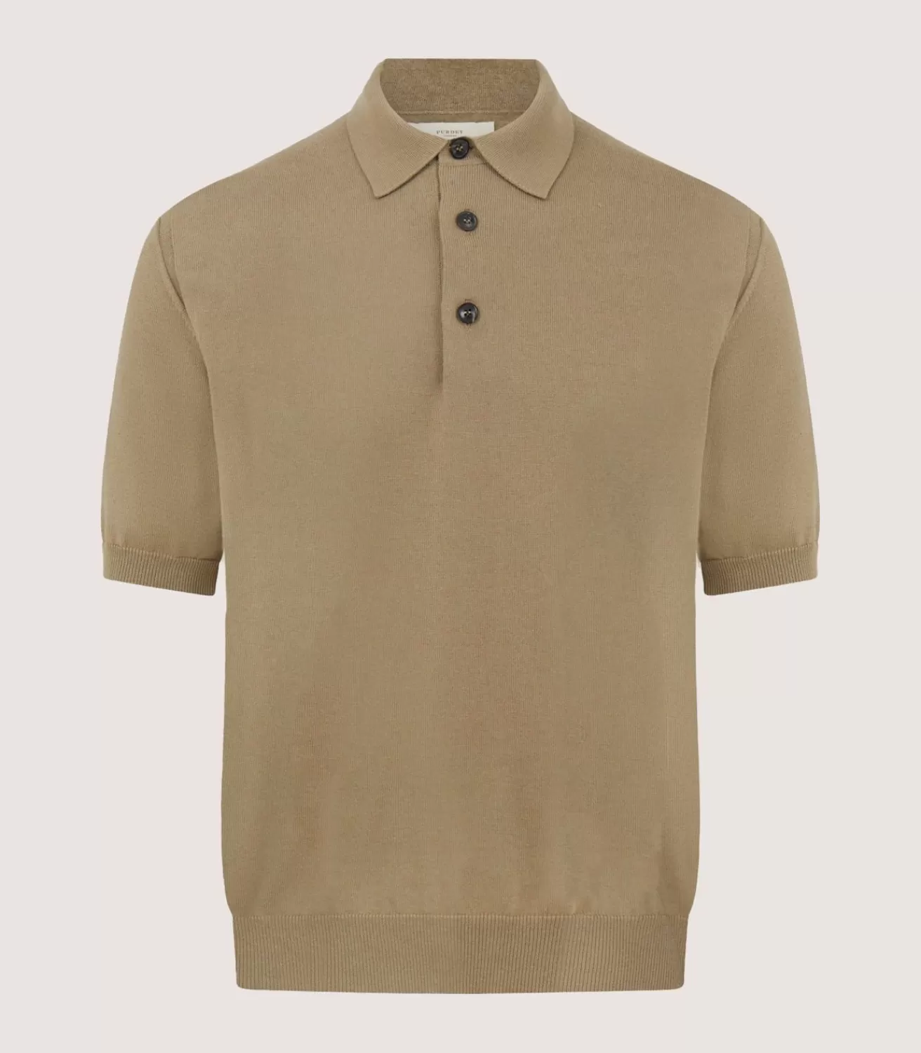 Men'S Cotton Cashmere Fine Gauge Short Sleeve Polo In Twine*Purdey Clearance