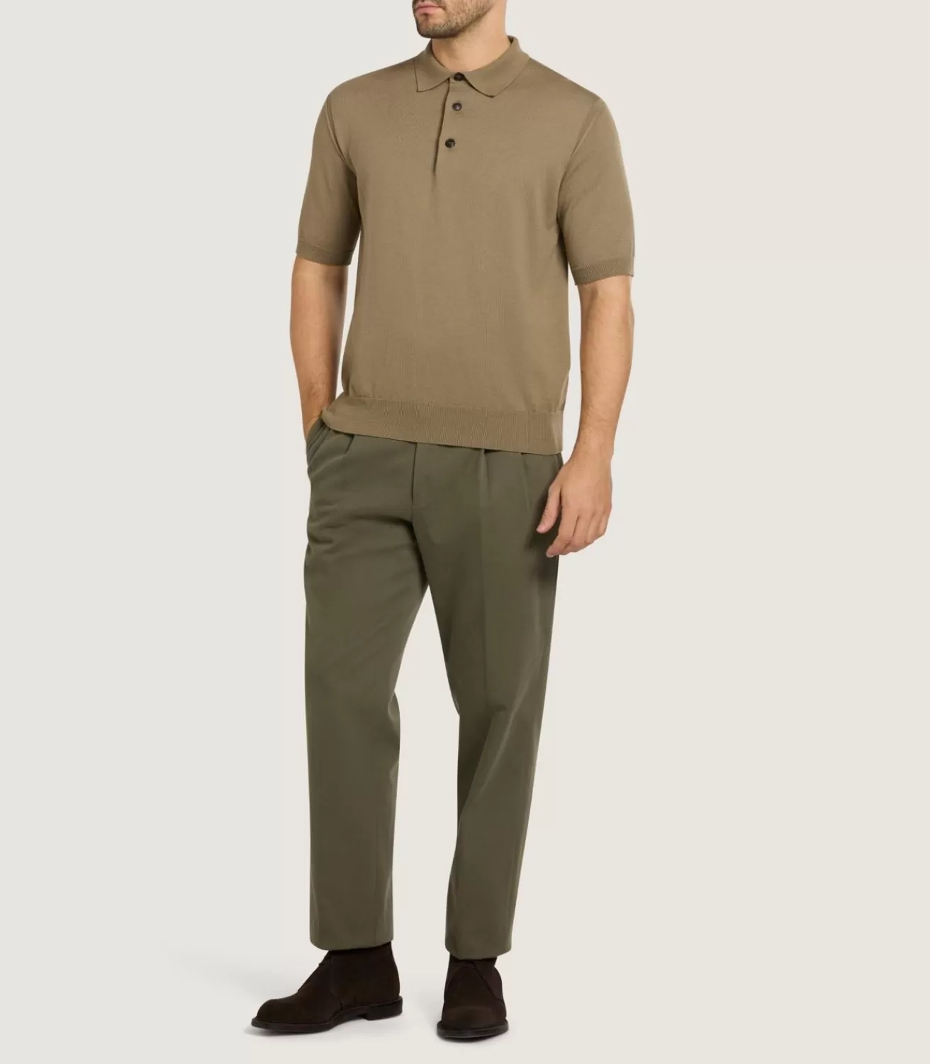 Men'S Cotton Cashmere Fine Gauge Short Sleeve Polo In Twine*Purdey Clearance