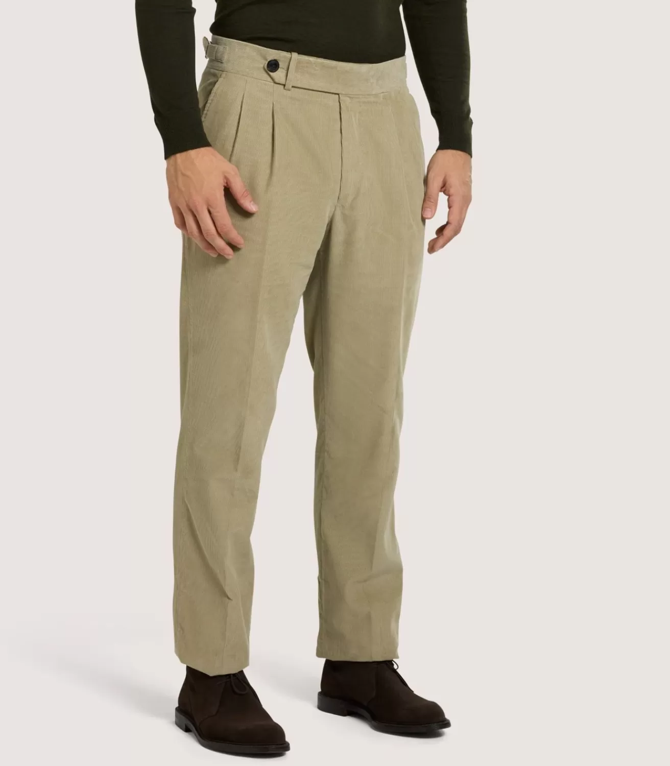 Men'S Cotton Corduroy Side Buckle Trouser In Pale Stone*Purdey Clearance