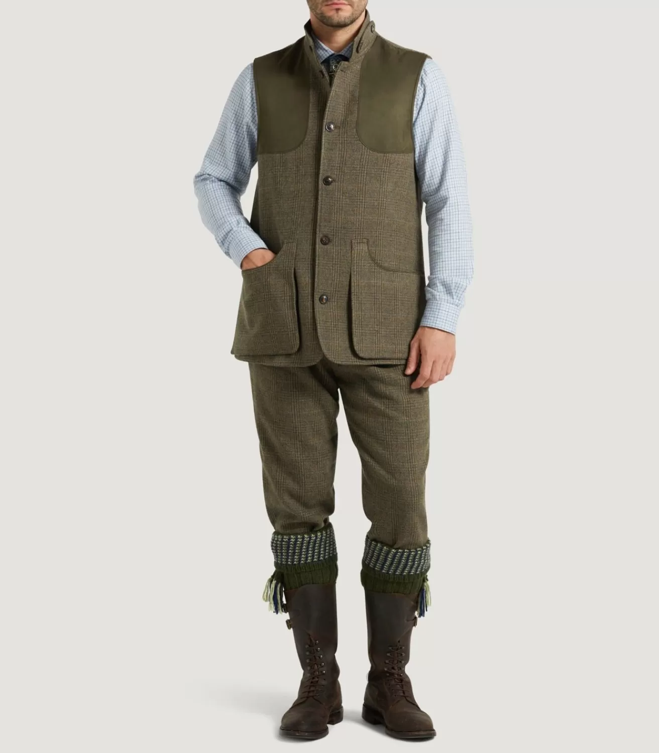 Men'S Tweed High Collar Sporting Vest In Morlich*Purdey Best