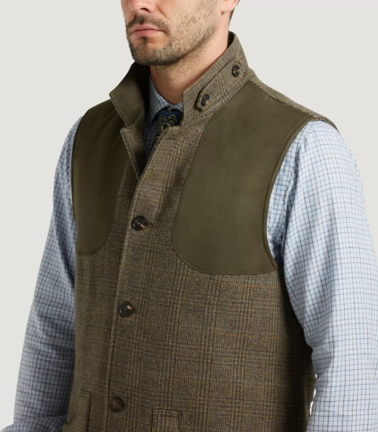Men'S Tweed High Collar Sporting Vest In Morlich*Purdey Best