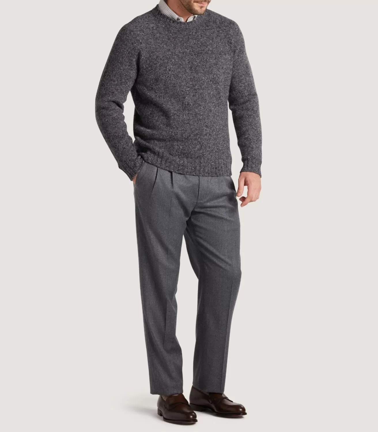 Men'S Two Pleat Trouser In Flannel Grey*Purdey Store