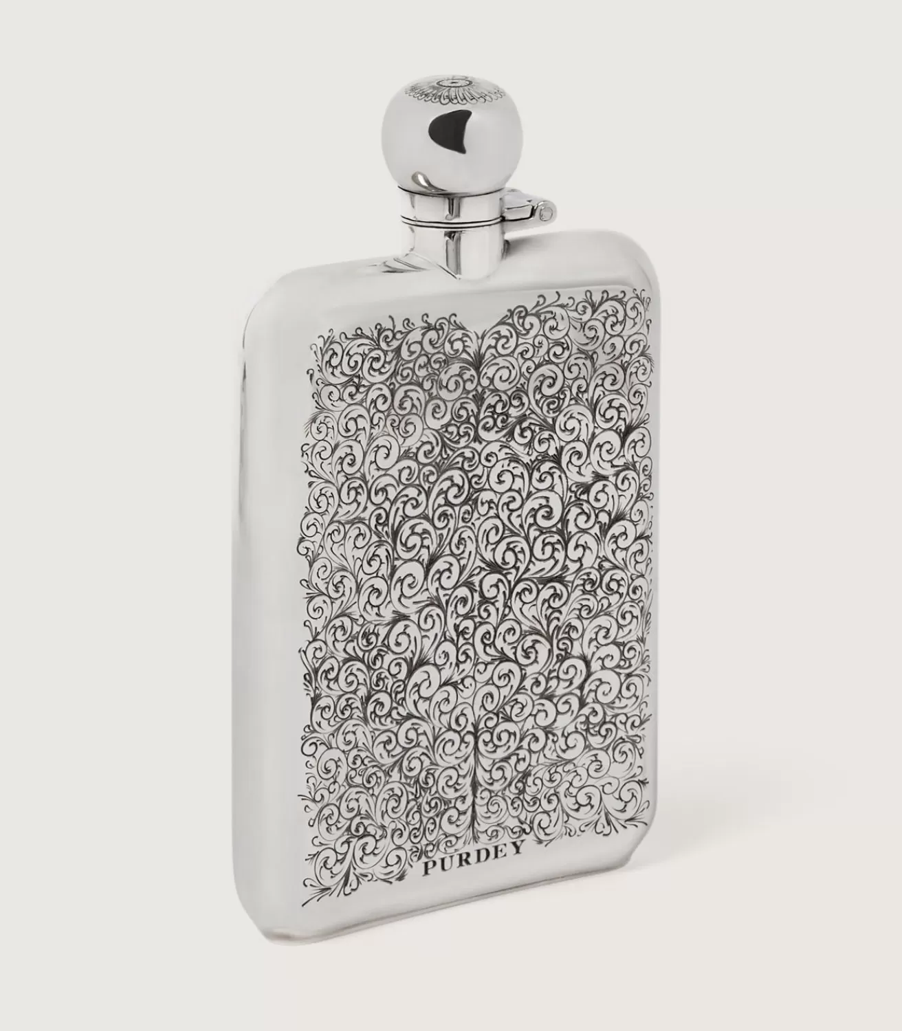 6Oz Sterling Silver Gun Scroll Engraved Flask With Walnut Case*Purdey Best