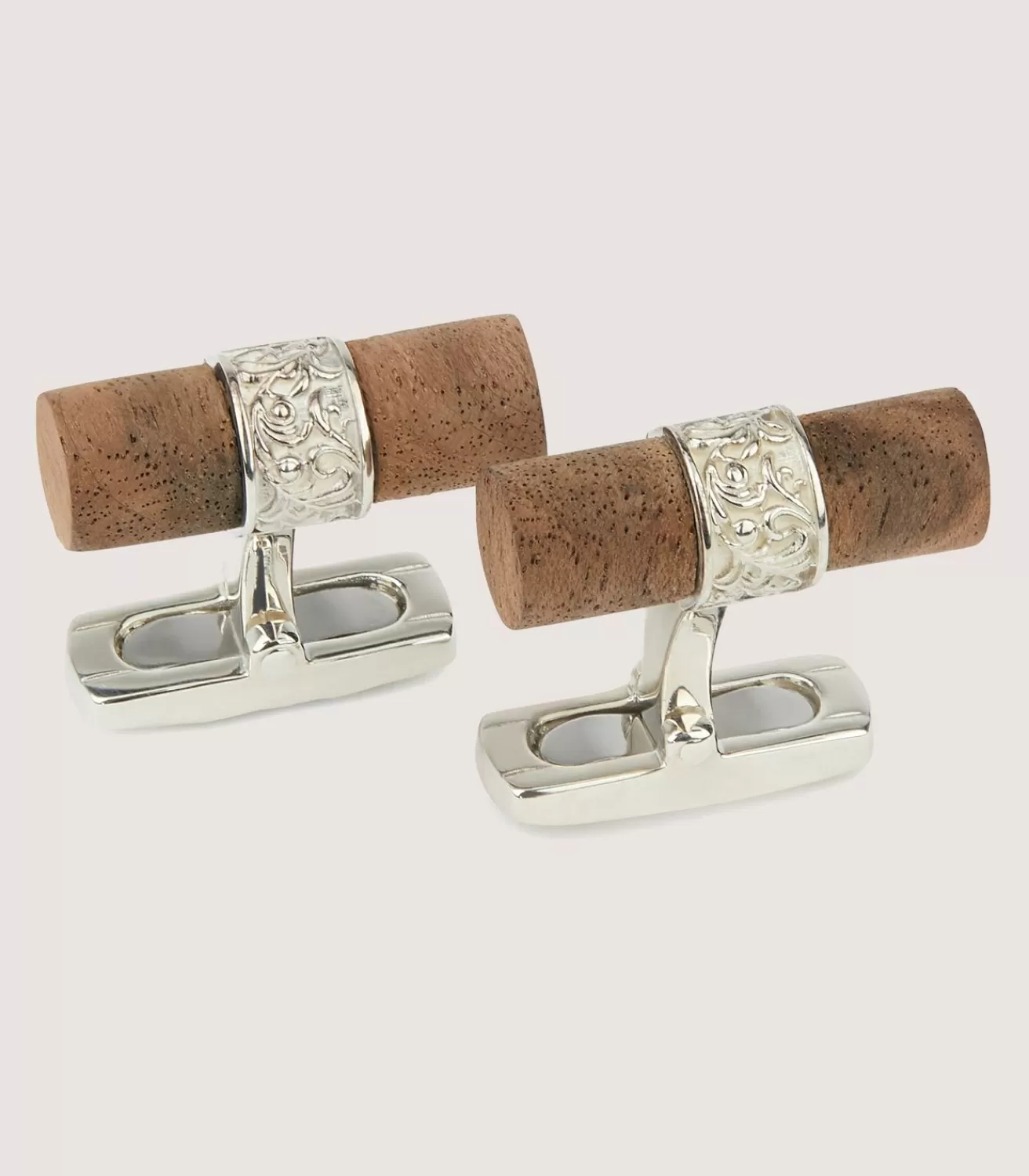 Silver Scroll Walnut Bar Cufflinks In Silver*Purdey Flash Sale