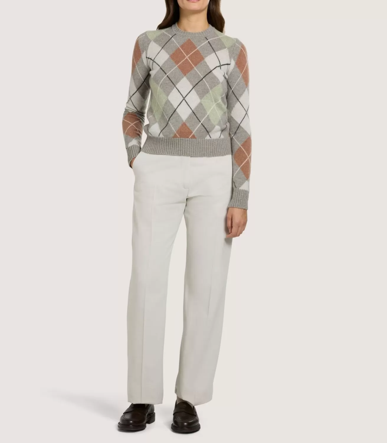 Women'S Cashmere Argyle Crew Neck Sweater In Flint*Purdey Sale