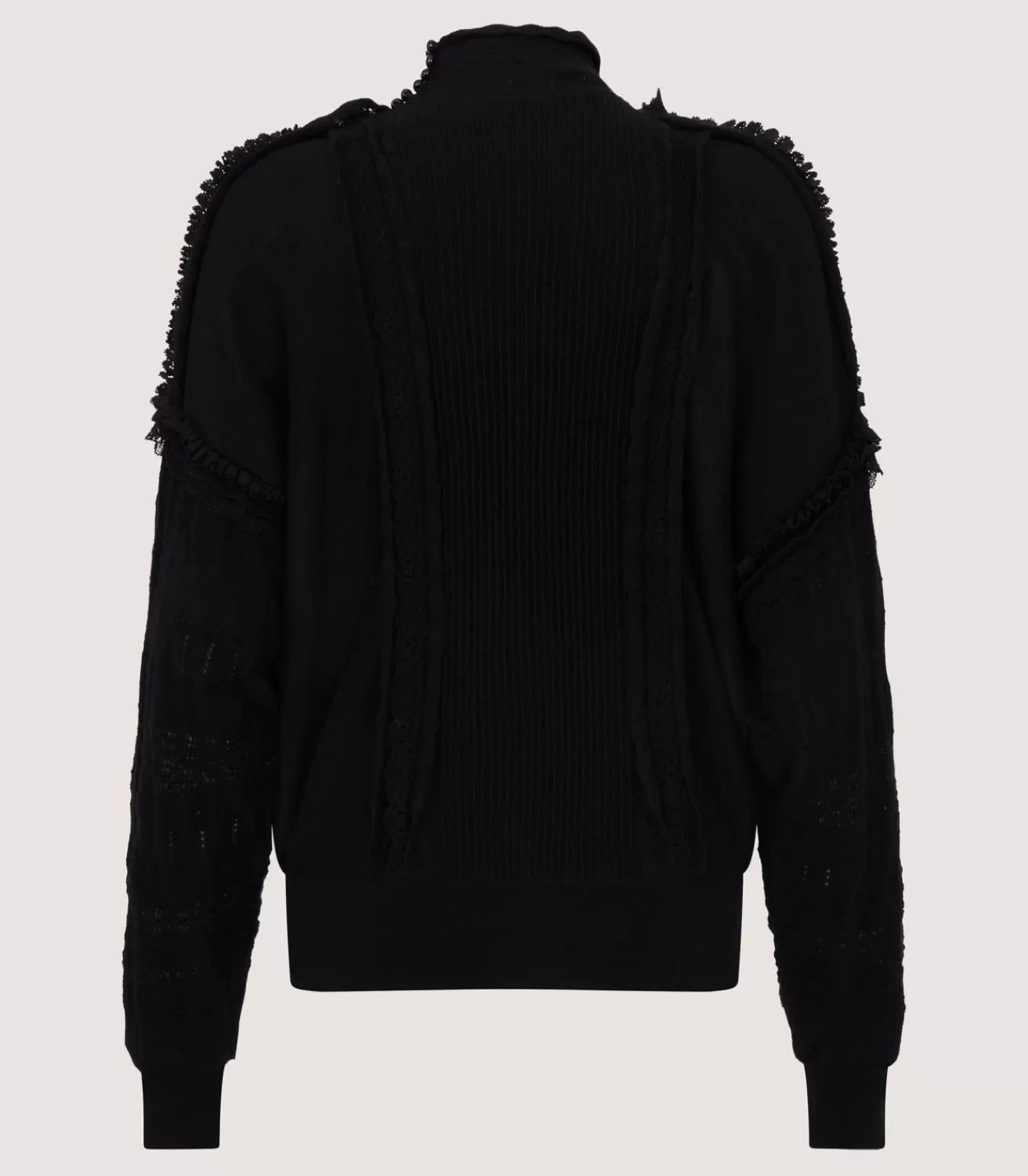 Women'S Cashmere Sweater Blouse With Lace Trim In Black*Purdey Cheap