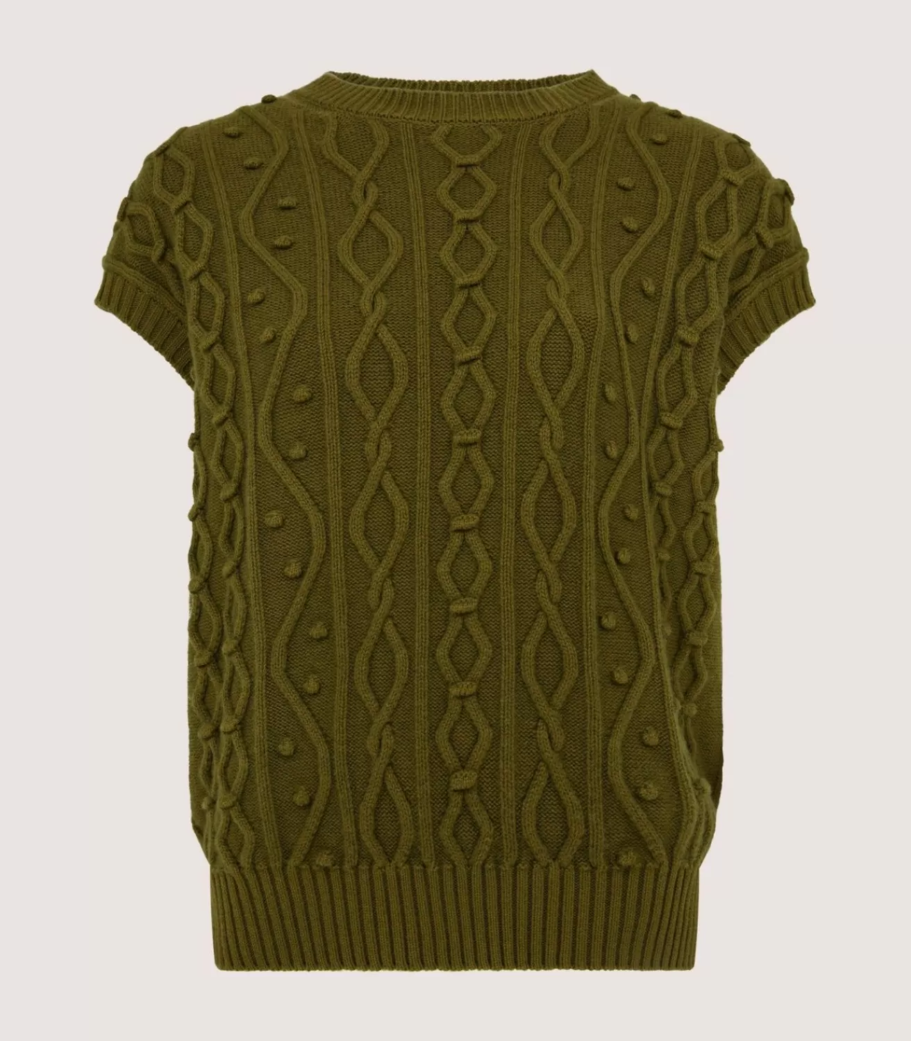 Women'S Cotton Cashmere Aran Crew Neck Tank In Olive*Purdey Store